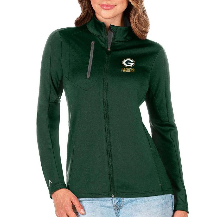 Womens * | Packers Womens Antigua Generation Full Zip Jacket Dark Pine