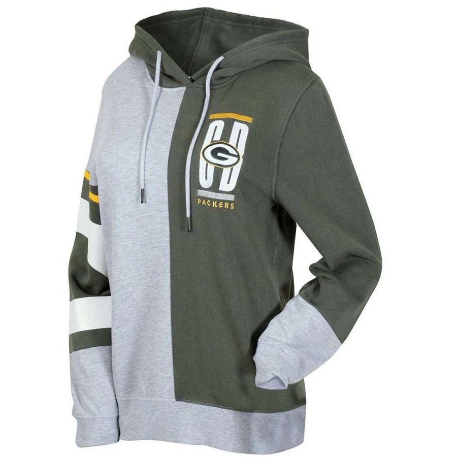 Womens * | Packers Womens Blockchain Po Hoodie Gray & Green