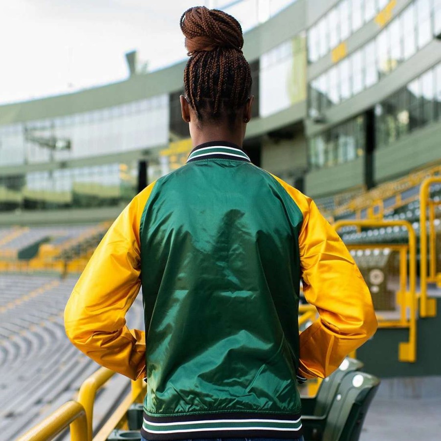 Womens * | Packers Womens Mitchell & Ness 2.0 Satin Jacket Green & Gold