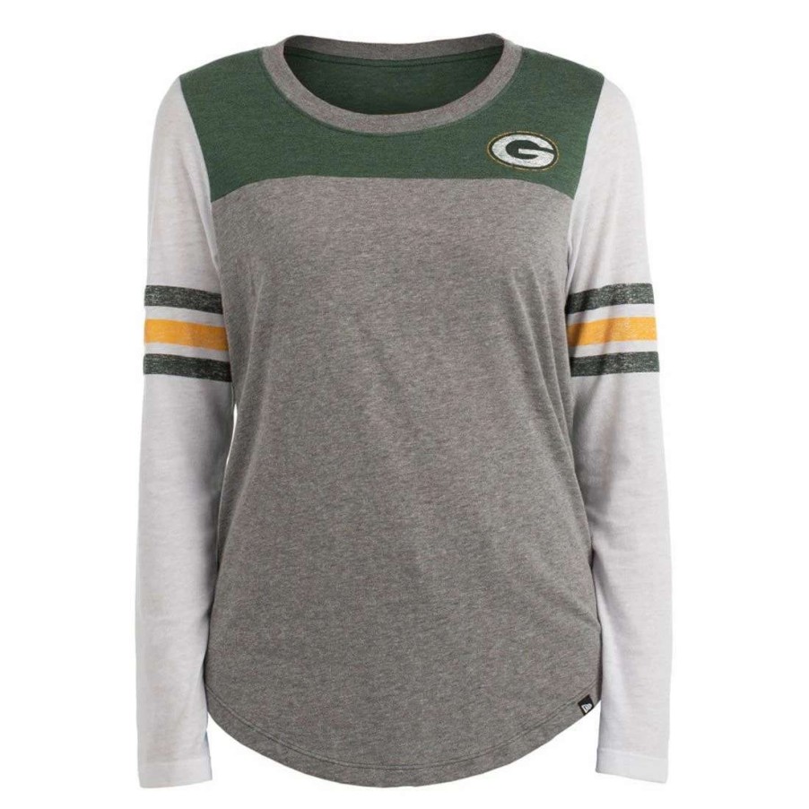 Womens * | Packers Womens New Era Bi-Blend Stripe T-Shirt White & Green