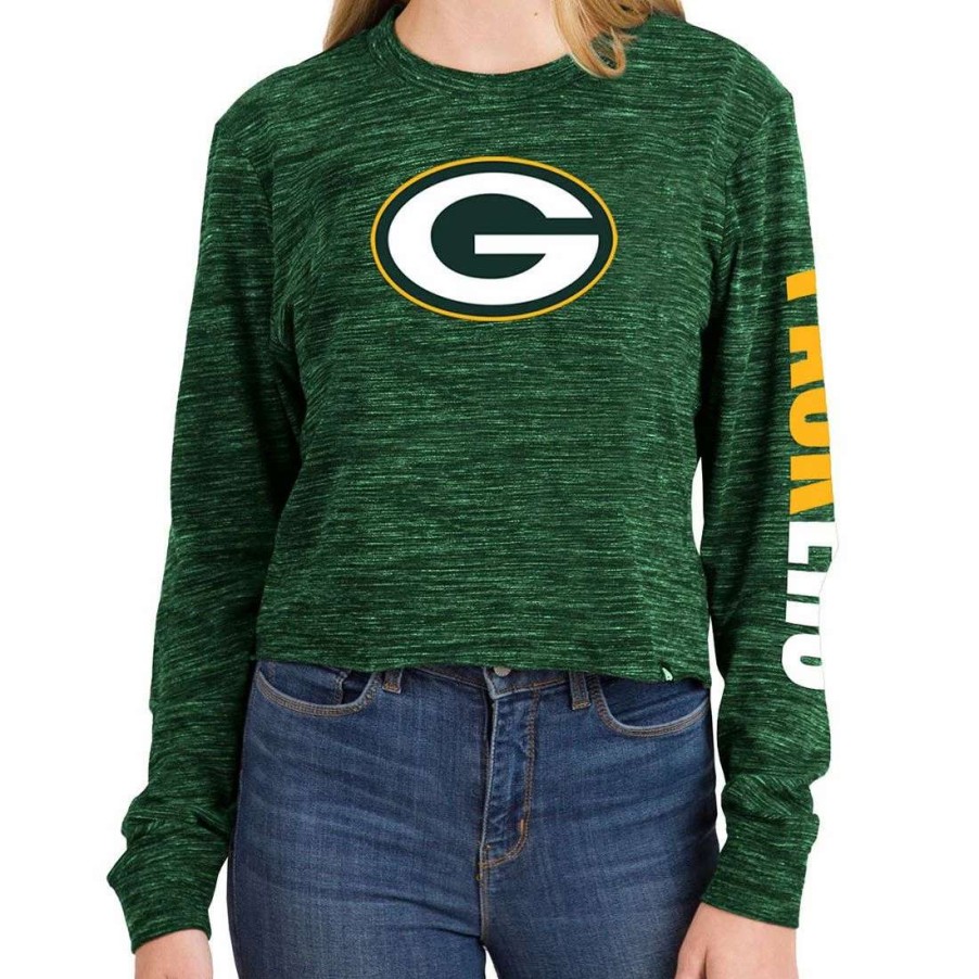 Womens * | Packers Womens New Era Space Dye Cropped T-Shirt Green