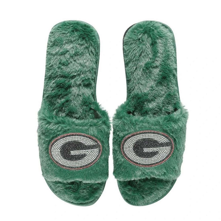 Womens * | Packers Womens Rhinestone Faux Fur Slipper Green