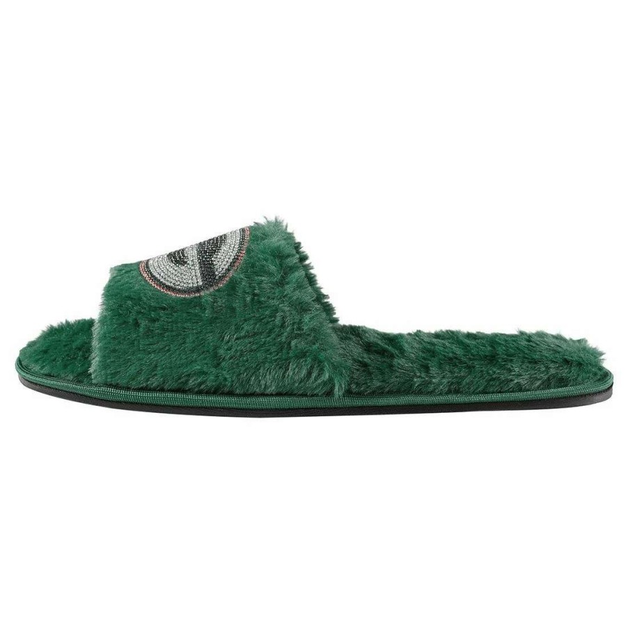 Womens * | Packers Womens Rhinestone Faux Fur Slipper Green