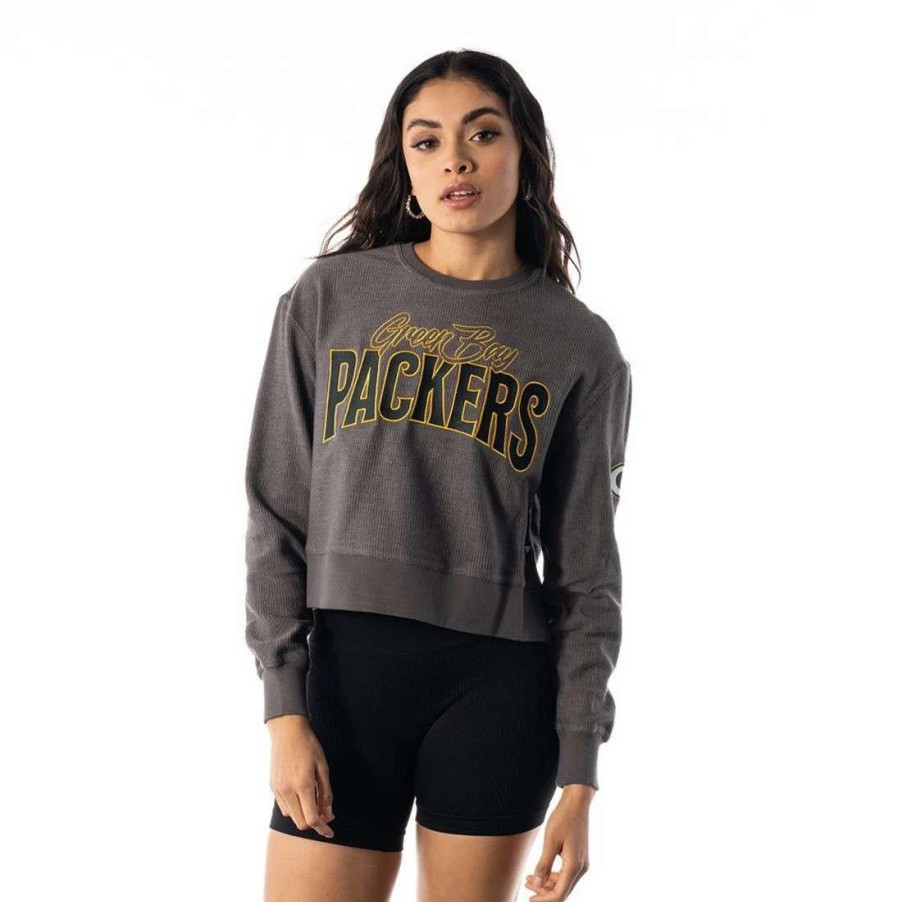 Womens * | Packers Womens Cropped Ribbed Crew Gray