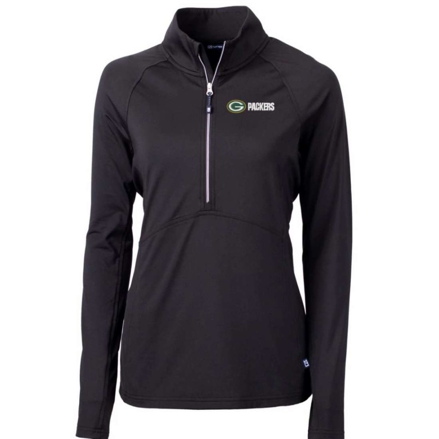 Womens * | Packers Womens Cutter & Buck 1/2 Zip Pullover Black