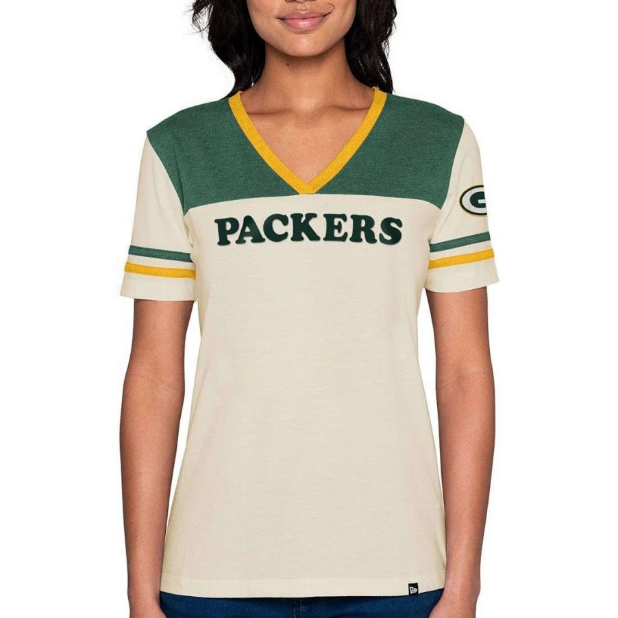 Womens * | Packers Womens New Era Vintage V-Neck T-Shirt Cream