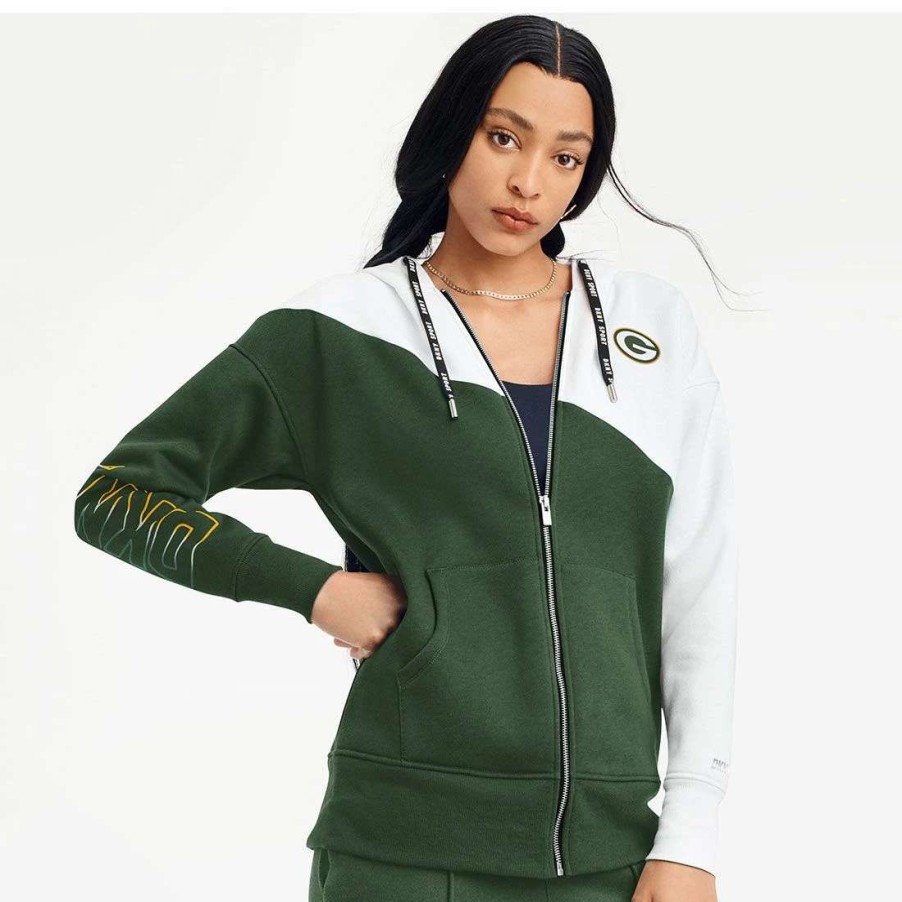 Womens * | Packers Womens Dkny Gina Full Zip Hoodie White & Green