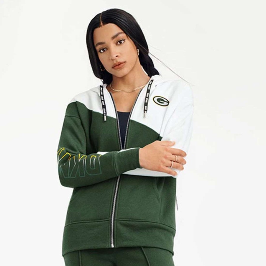 Womens * | Packers Womens Dkny Gina Full Zip Hoodie White & Green