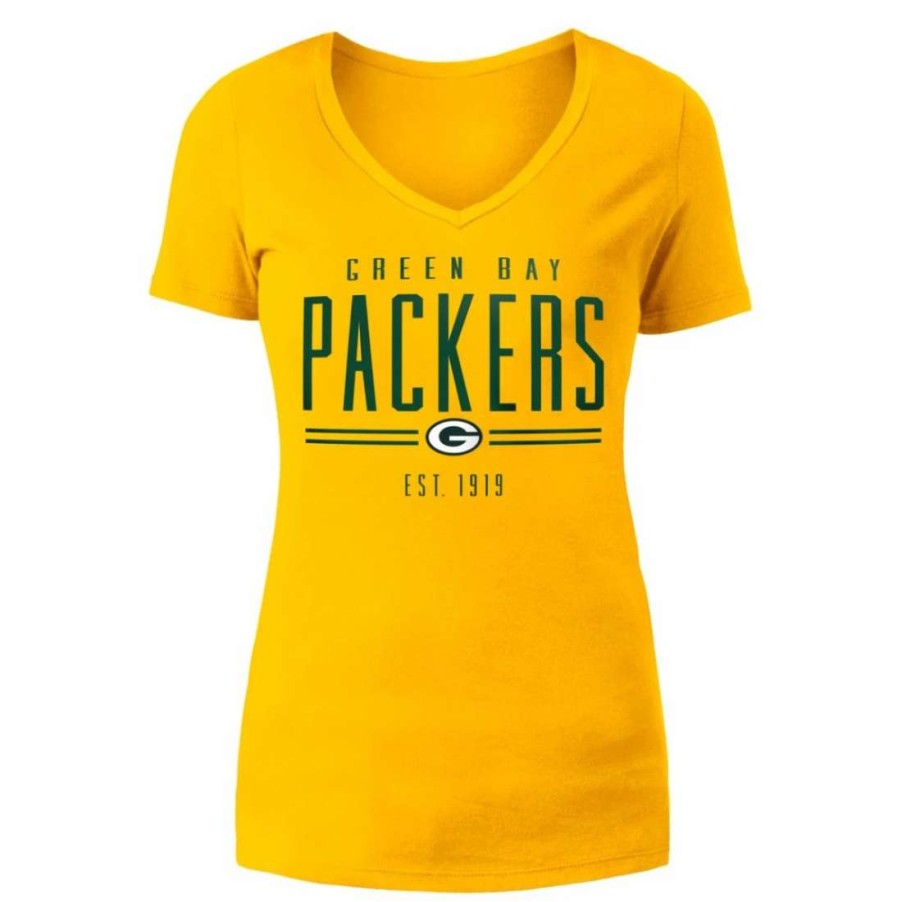 Womens * | Packers Womens New Era Cotton V-Neck T-Shirt Gold