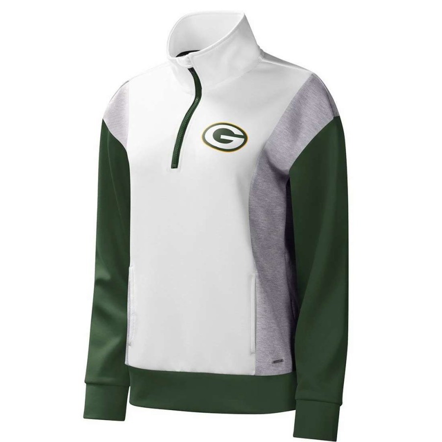 Womens * | Packers Womens Michael Strahan Camila 1/2 Zip White & Green