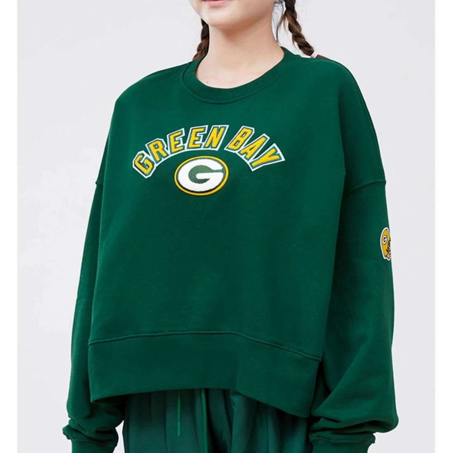 Womens * | Packers Womens Classic Cropped Crewneck Green