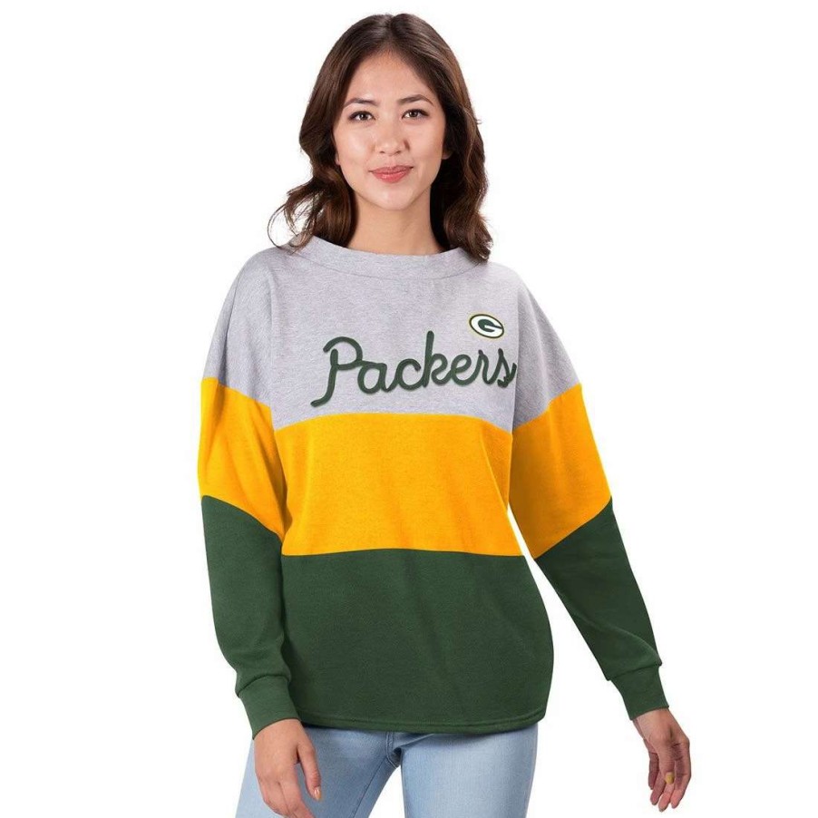 Womens * | Packers Womens Outfield Fleece Crew Gray & Green