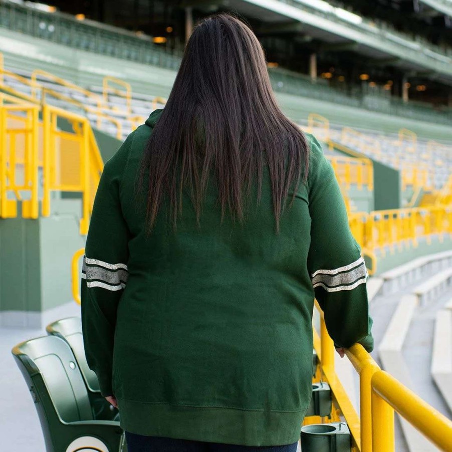 Womens * | Packers Womens Plus Size Sleeve Stripes Hoodie Green