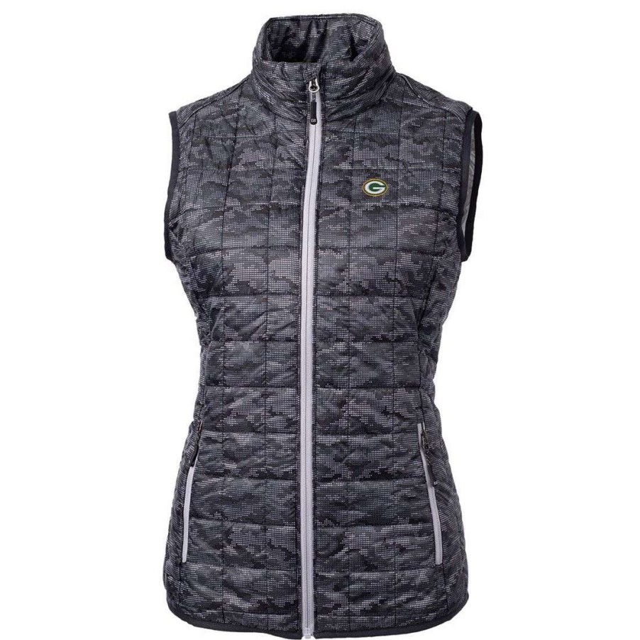 Womens * | Packers Womens Cutter & Buck Printed Full Zip Vest Black