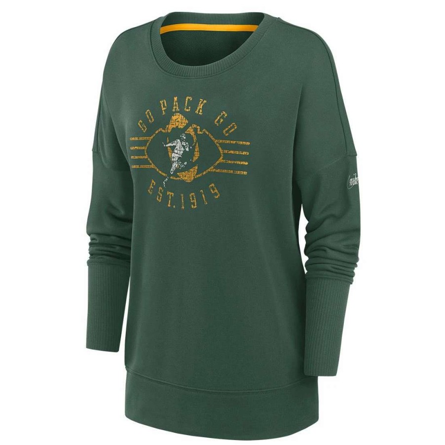 Womens * | Packers Womens Nike Historic Drop Shoulder Crew Fir Green