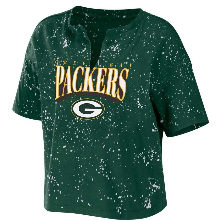 Womens * | Packers Womens Erin Andrews Splatter Crop T-Shirt Green