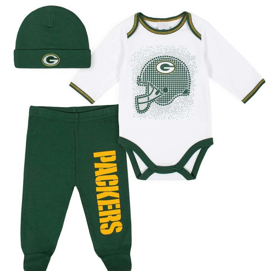 Kids * | Packers Infant Gerber Helmet 3-Piece Bodysuit Set White & Green