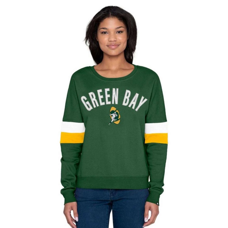 Womens * | Packers Womens New Era Throwback Fleece Crew Green