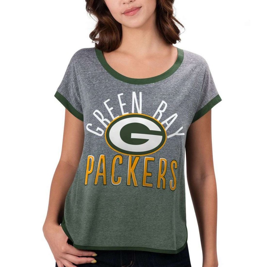 Womens * | Packers Womens Touchdown Ombre T-Shirt Gray & Green