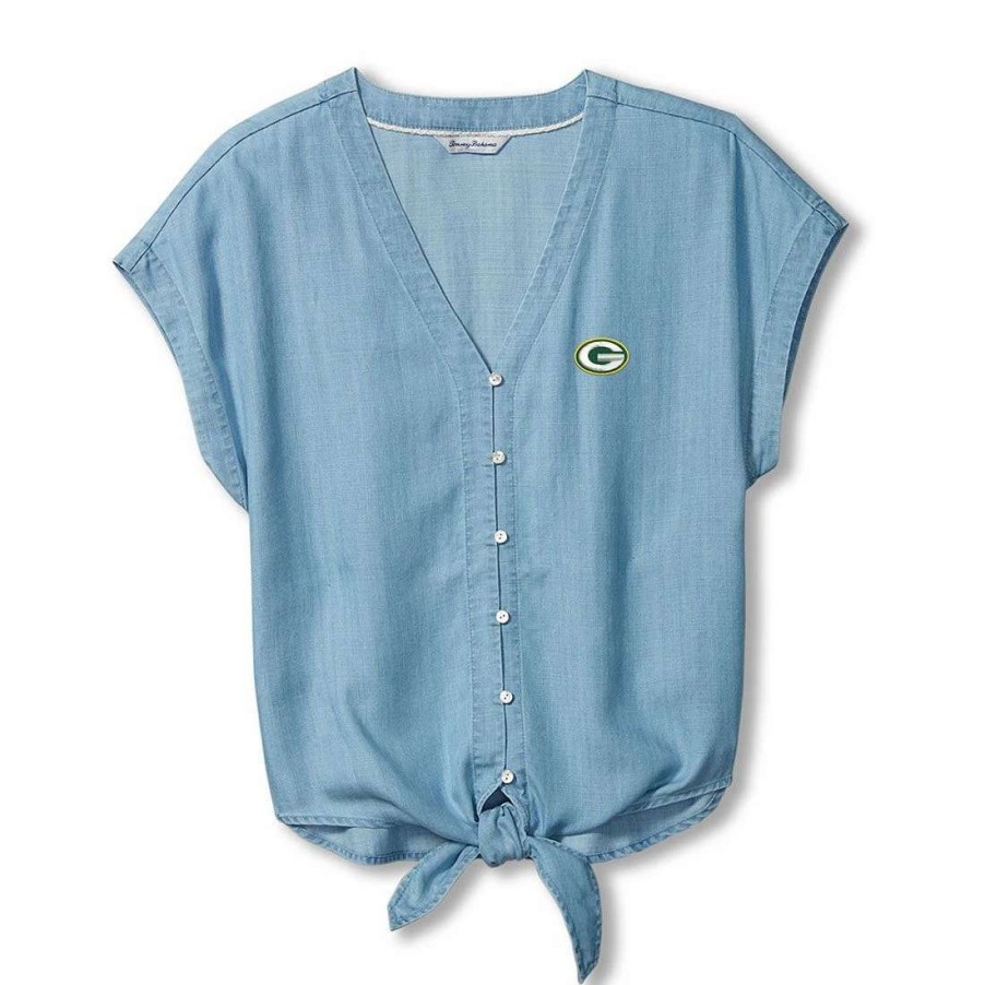 Womens * | Packers Womens Tommy Bahama Tie Shirt Chambray