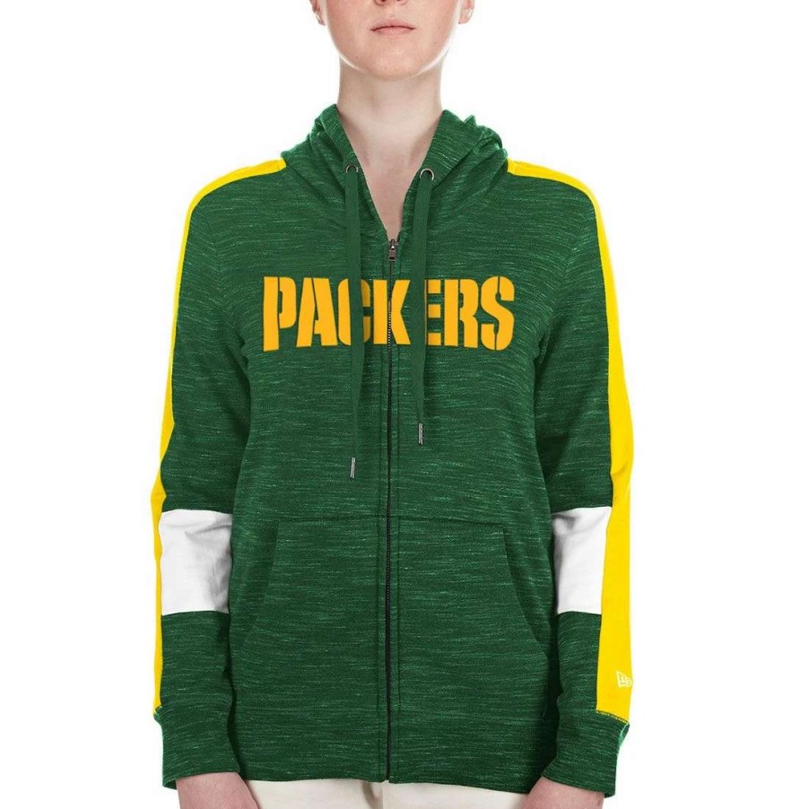 Womens * | Packers Womens New Era Sleeve Block Hoodie Green & Gold