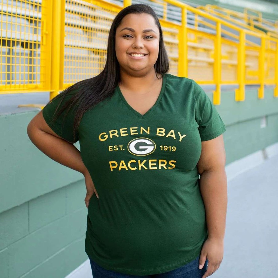 Womens * | Packers Womens Plus Size Break It Down T-Shirt Green