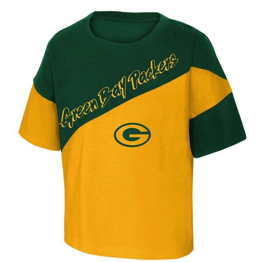 Kids * | Packers Girls Power Up Cropped T-Shirt Green & Gold