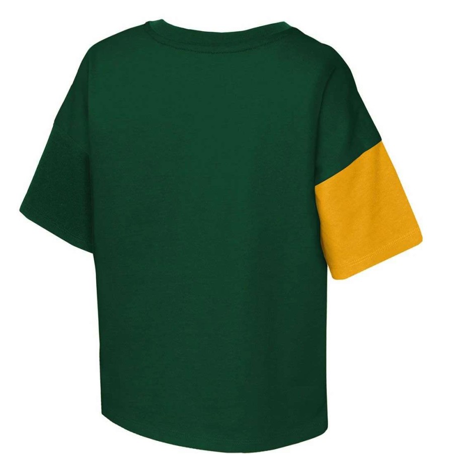 Kids * | Packers Girls Power Up Cropped T-Shirt Green & Gold