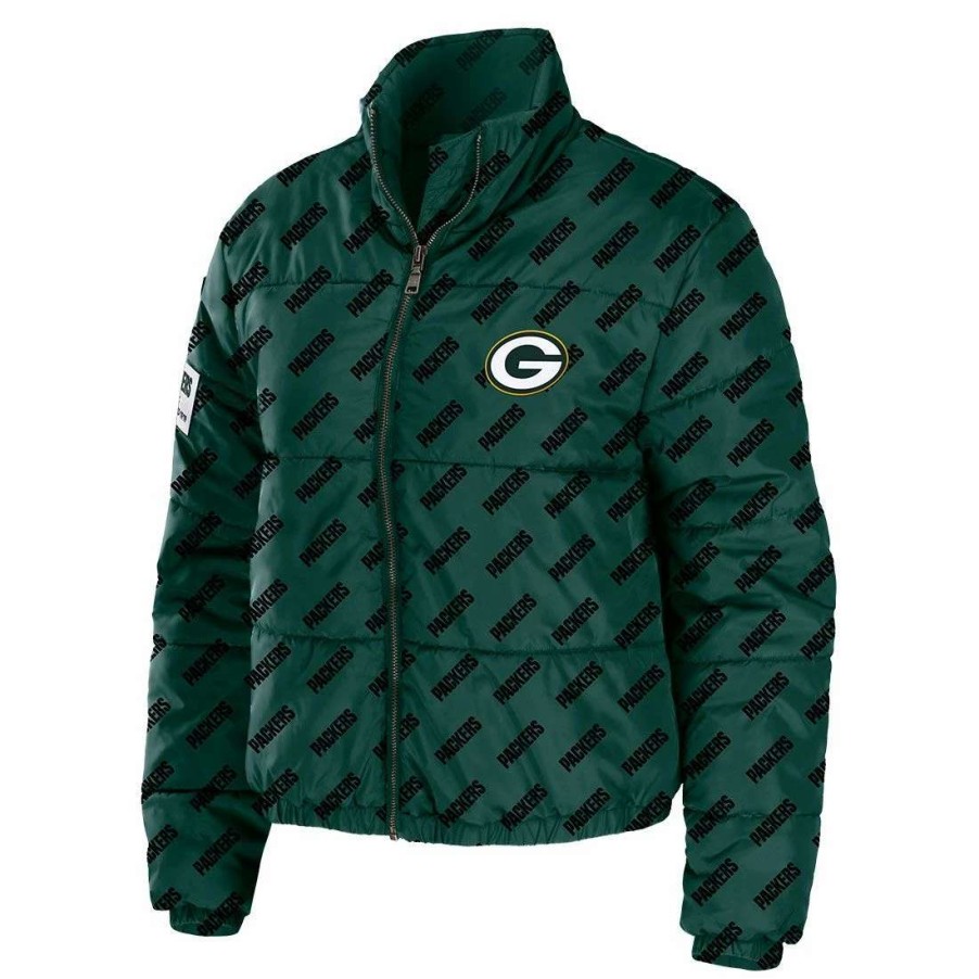 Womens * | Packers Womens Erin Andrews Puffer Jacket Green