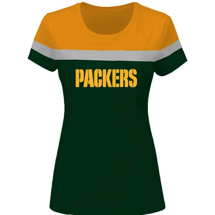 Womens * | Packers Womens Plus Size Split Body T-Shirt Green & Gold