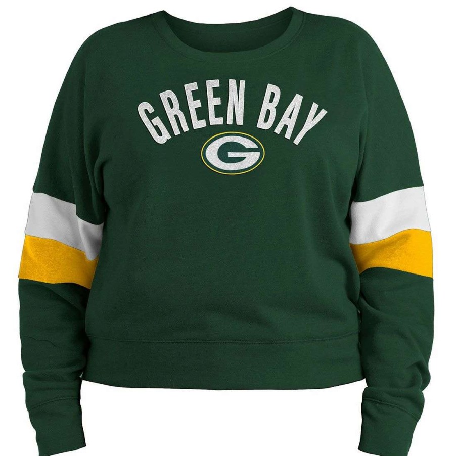 Womens * | Packers Womens Plus Size New Era Stripe Crew Green