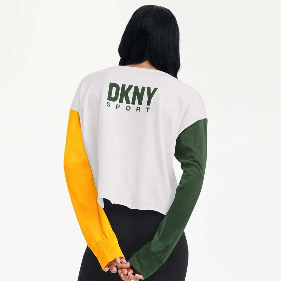 Womens * | Packers Womens Dkny Lily Color-Blocked Cropped Top White & Green