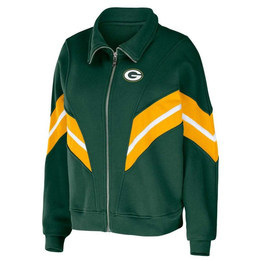 Womens * | Packers Womens Erin Andrews Full Zip Sweatshirt Green & Gold