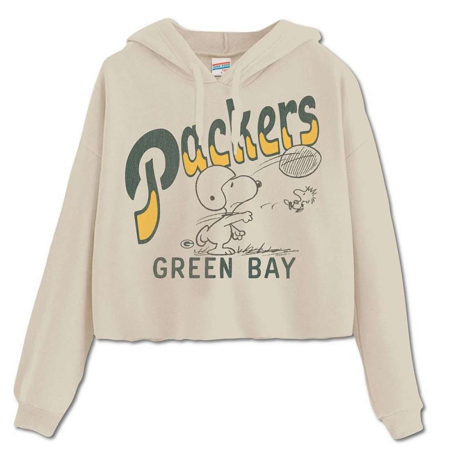 Womens * | Packers Womens Junk Food Snoopy Cropped Hoodie Cream