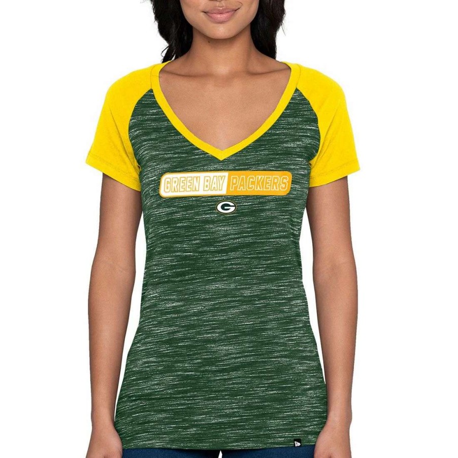 Womens * | Packers Womens New Era Double Block T-Shirt Green & Gold