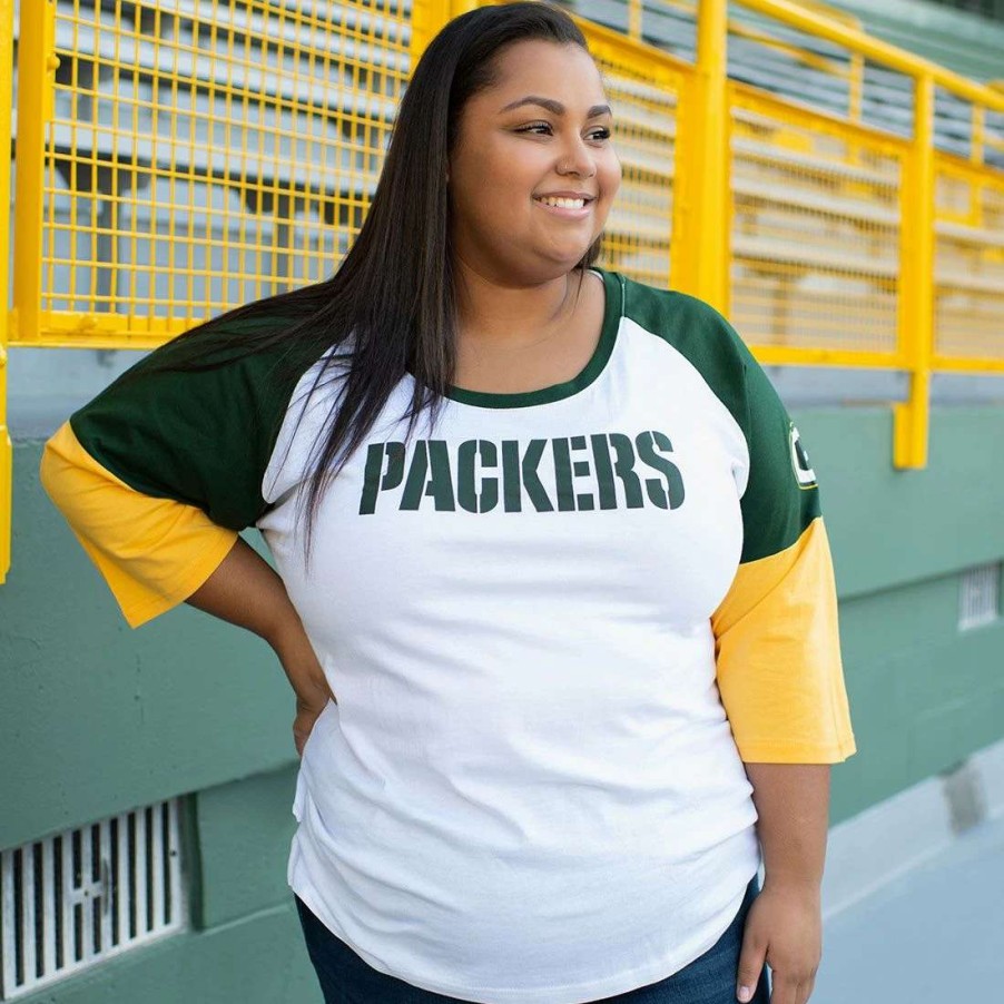 Womens * | Packers Womens Plus Size Durable T-Shirt White & Green