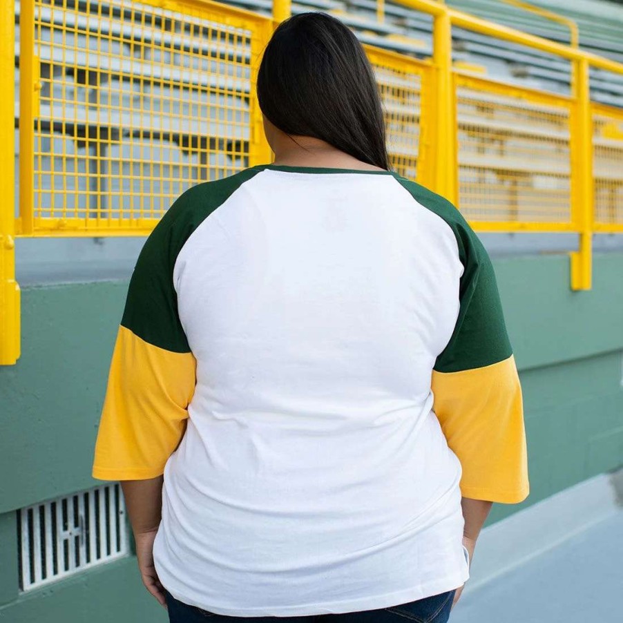 Womens * | Packers Womens Plus Size Durable T-Shirt White & Green