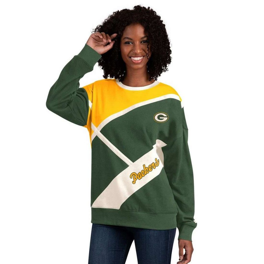 Womens * | Packers Womens Starter Insight Fleece Crew Green & Gold