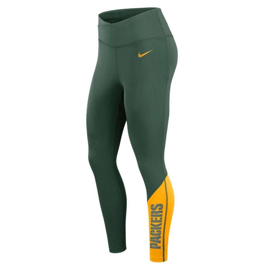 Womens * | Packers Womens Nike Dri-Fit Legging Green & Gold