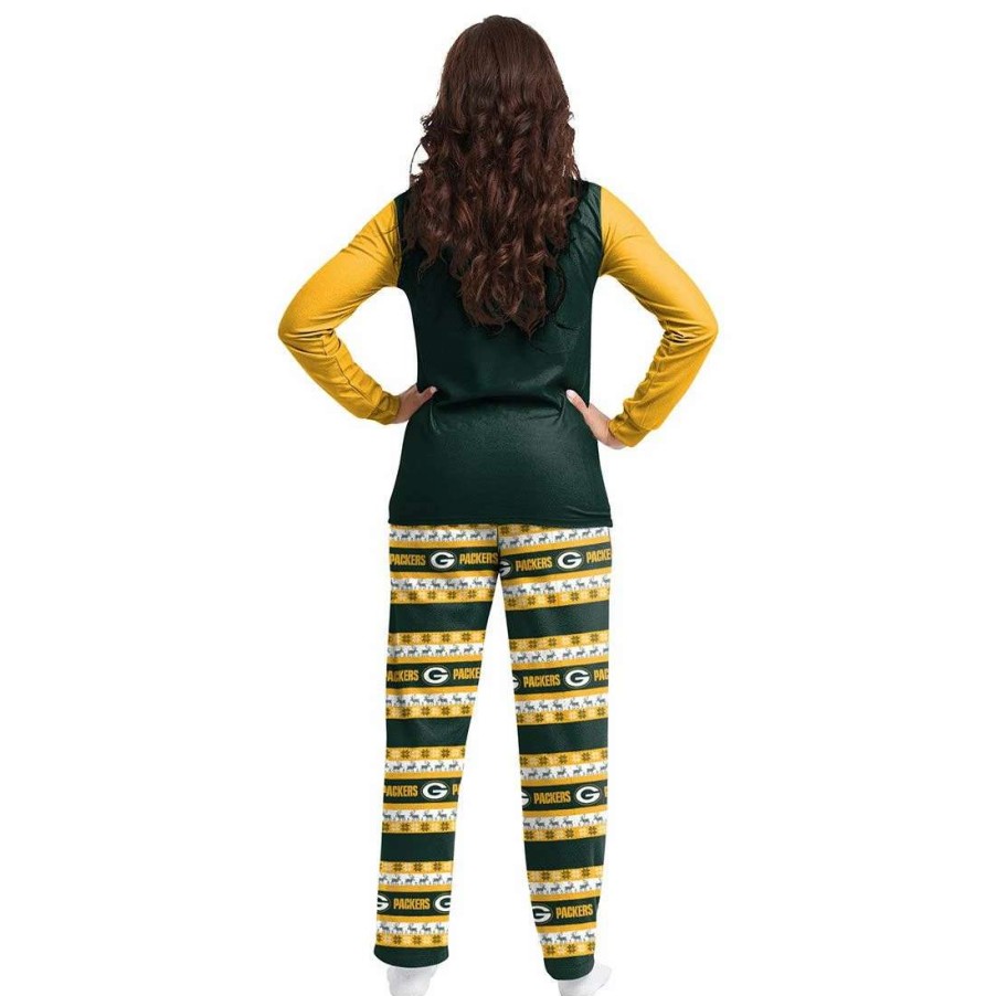 Womens * | Packers Womens Ugly Crewneck Pajama Set Green & Gold