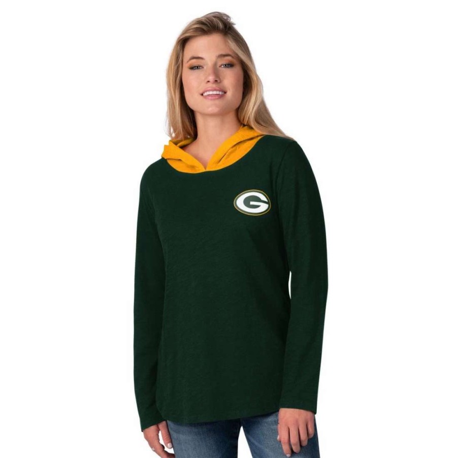 Womens * | Packers Women'S Passing Play Hooded T-Shirt Green & Gold