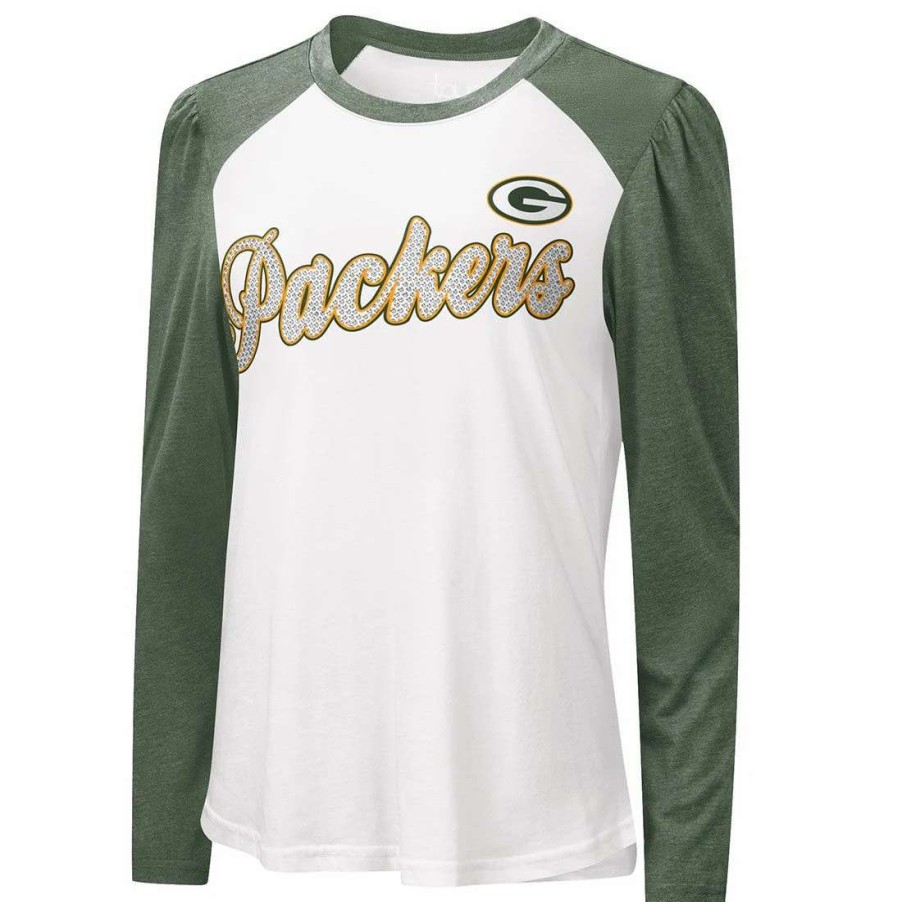 Womens * | Packers Womens Crowd Puff T-Shirt White & Green