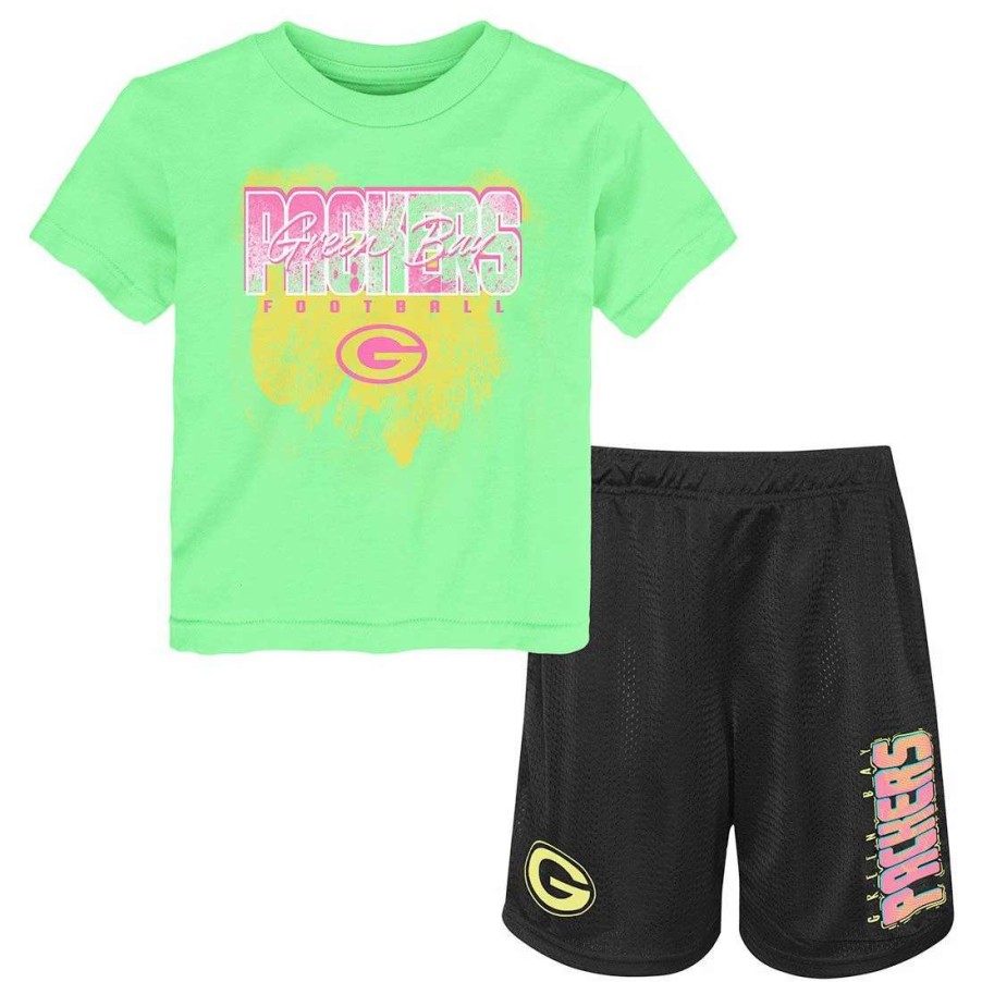 Kids * | Packers Toddler Wave Runner Short Set Neon Green