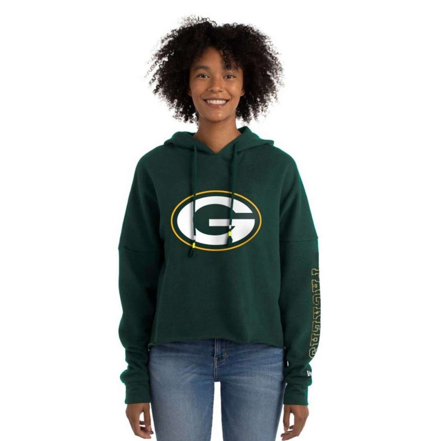 Womens * | Packers Womens New Era Triple Hit Cropped Hoodie Green