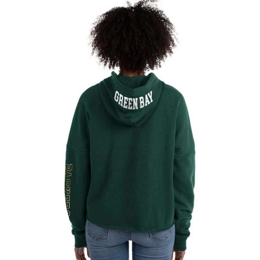 Womens * | Packers Womens New Era Triple Hit Cropped Hoodie Green