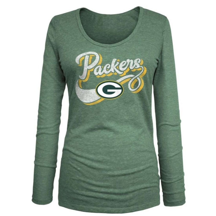 Womens * | Packers Womens New Era Tri-Blend U-Neck T-Shirt Dark Green