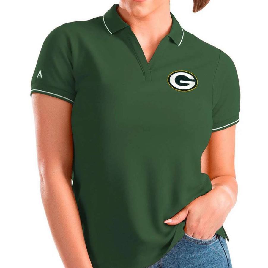 Womens * | Packers Womens Antigua Affluent Polo Dark Pine/White