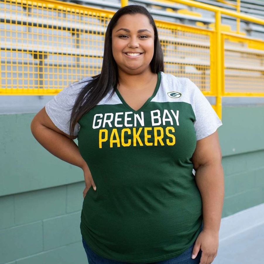 Womens * | Packers Womens Plus Size Close Quarters T-Shirt Green & Gray