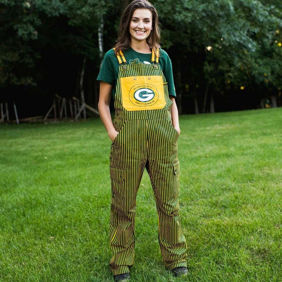 Womens * | Packers Duluth Womens Fire Hose Bib Overalls Green & Gold