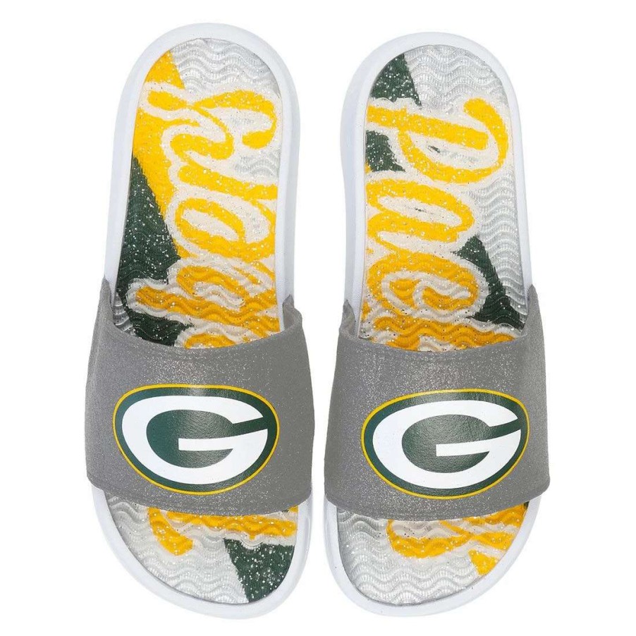 Womens * | Packers Womens Glitter Gel Slide White & Gray